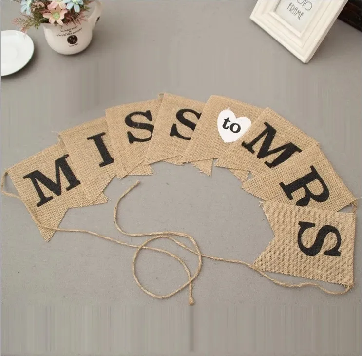 Miss To Mrs Bunting Hessian Bunting Banner di matrimonio Lettera Ghirlanda Addio al nubilato Addio al nubilato Addio al nubilato Decorazioni notturne