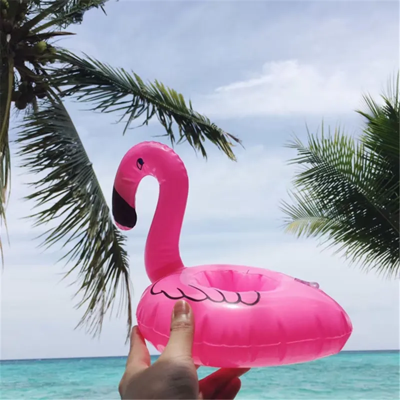 INS PVC Inflatable Flamingo Drinks Cup Holder Pool cartoon Floats Floating Drink cup stand ring Bar Coasters Children bath toy swimming