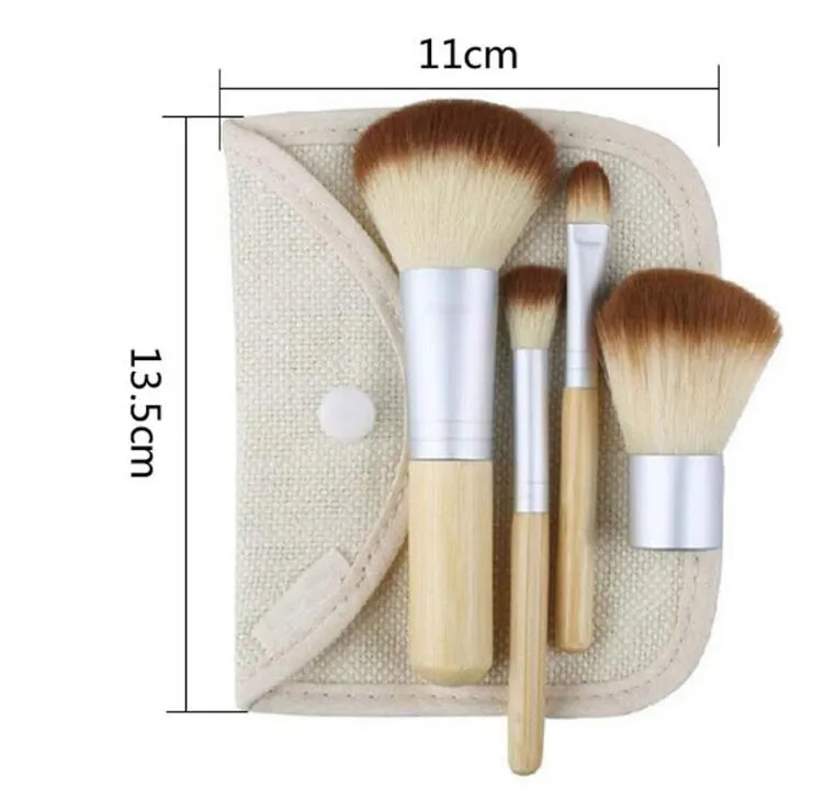 4個の竹化粧ブラシセットアイシャドウブラシ化粧品混合ブラシツールバッグ付きブラシを作るPinceux Maquillage