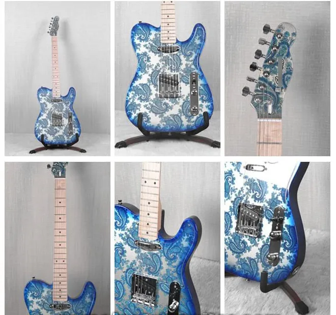Blue Sparkle Paisley Electric Guitar, Maple Neck, Shop Now! Best