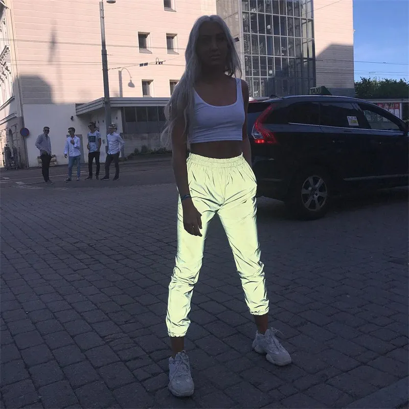 2018 Höstkläder Noctilucent Fritidsbyxor Sexig Fashion Bling Club Leggings Harem Byxor Kvinnor Sweatpants Långbyxor