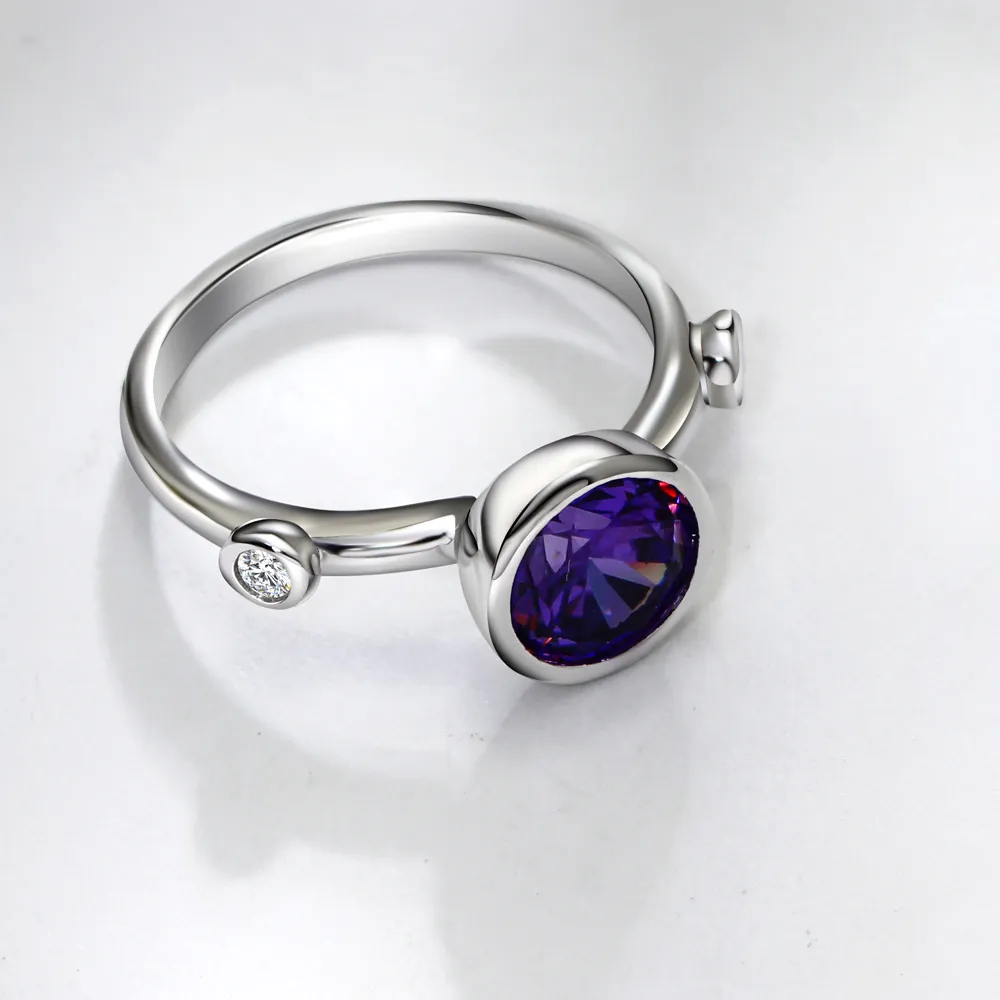 Round Purple zircon crystal ring Excellent quality looks expensive elegant jewelry Cute finger rings