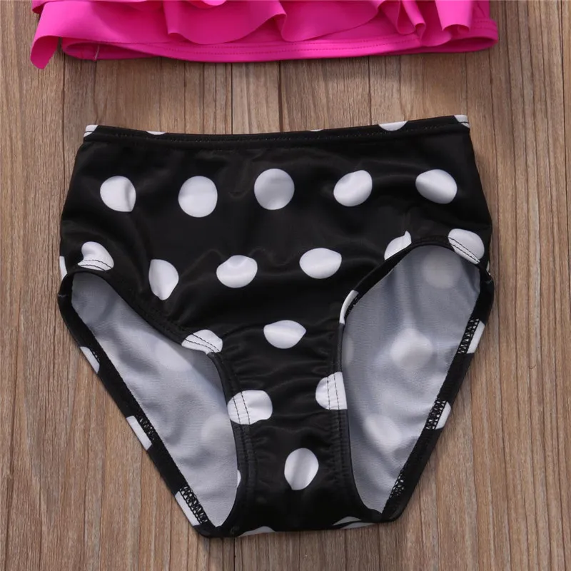 Summer kids girls pink rruffles swimsuit dot swimwear with headband children split swimsuits girls Bikinis children beach boutique8267591