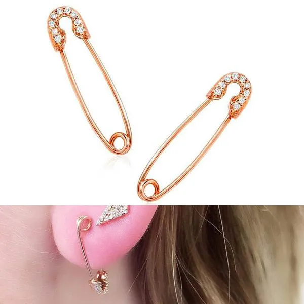Wholesale Fashion Safety Pin Ear Crawler Earrings With Pave CZ