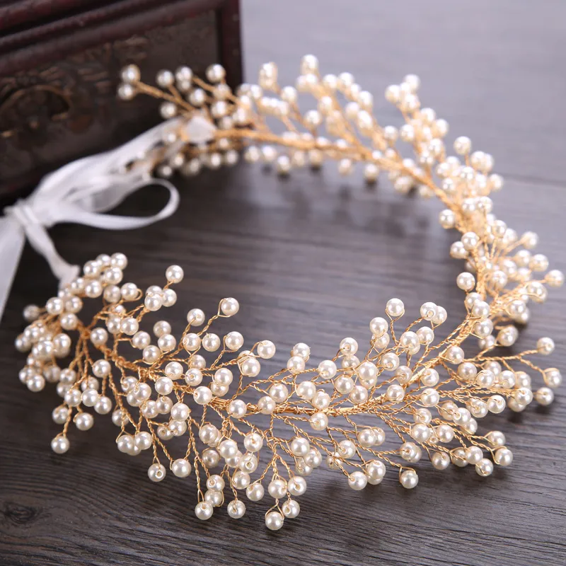 Wedding Headband Crystal Rhinestone Gold Bridal Tiara Flower Hairpiece Amazon.com: Jumwrit Bride Wedding Headband Flower Leaves  main image 2