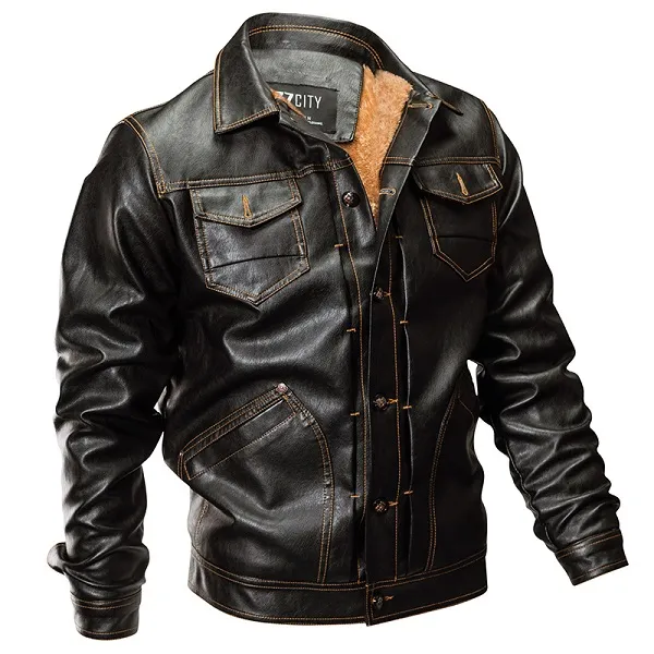 Chaqueta de cuero PU de invierno para hombre, chaqueta Bomber militar táctica, abrigo de piloto cálido, forro de lana gruesa para motocicleta