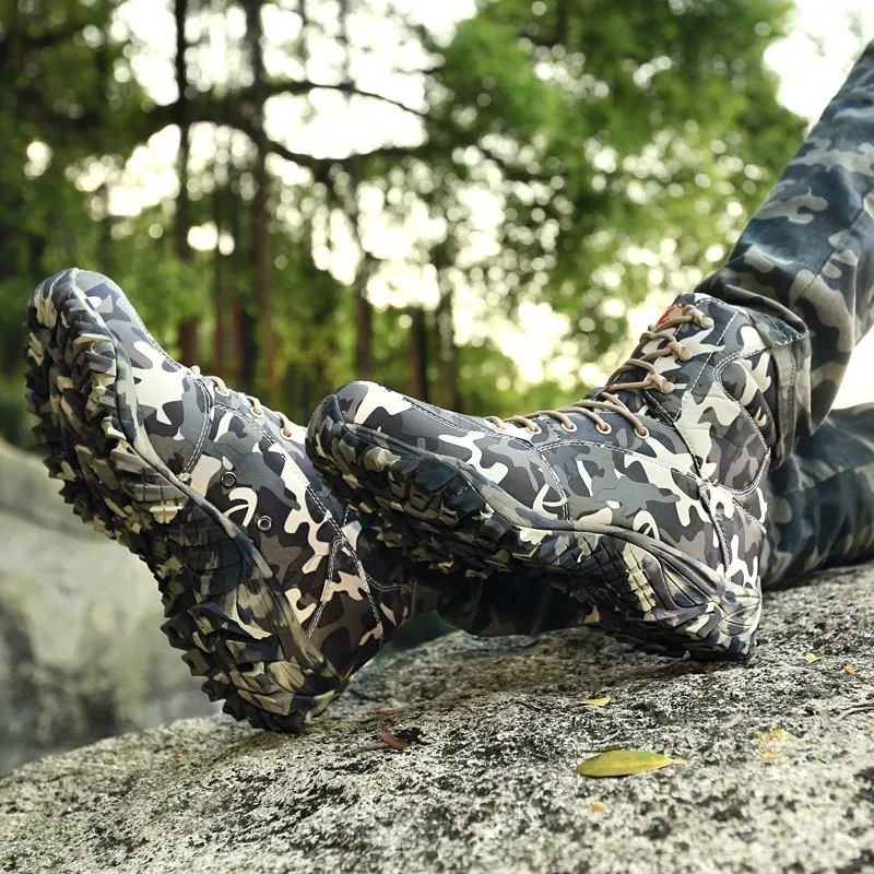 Botas de trekking de camuflaje de lona impermeable para hombre,  zapatos de senderismo al aire libre para hombre, botas tácticas militares,  verde-44 : Todo lo demás