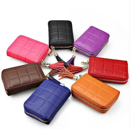 Fashion Tassel Card Bag Leather Credit card holder women's card tassel RFID Cardholder through 15 slot 7 color optiona