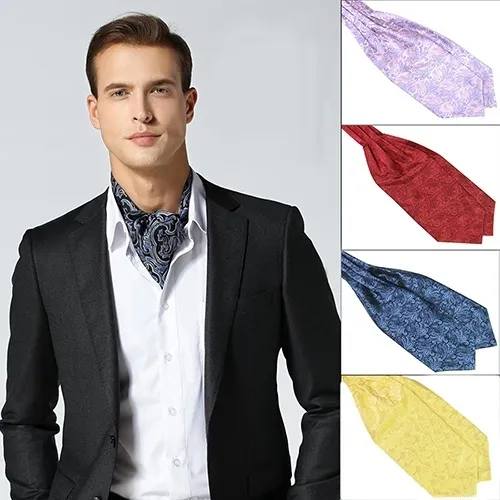 Mens Silky Satin Wedding Banquet Party Ascot Cravat Necktie