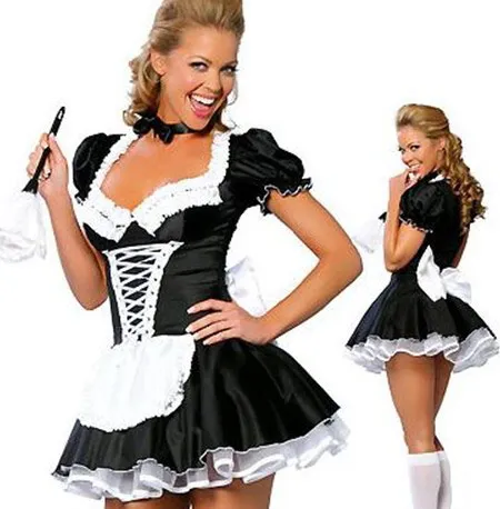 Women French Maid Costume Uniform Sexy Adult Dress up cosplay