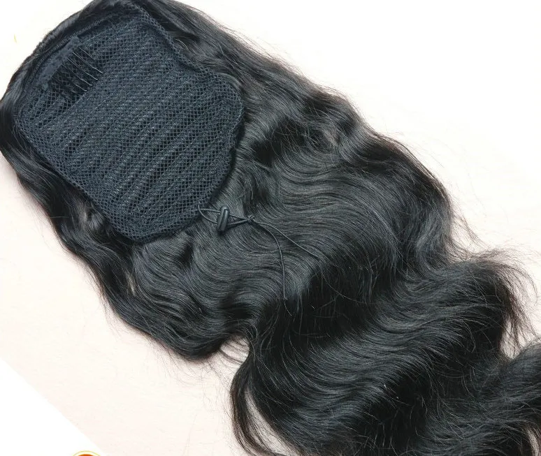 Beleza natural cabelo ondulado brasileiro sopro extensões de rabo de cavalo cabelo humano brasileiro virgem cabelo rabo de cavalo extensão com cordão preto 1b