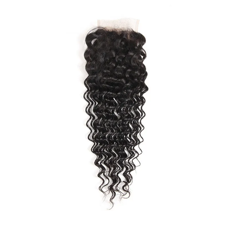 Fechamento de Renda 4X4 Onda Profunda 10-24 polegadas Cabelo Humano Virgem Indiano Top Closures Cor Natural Extensões de Cabelos