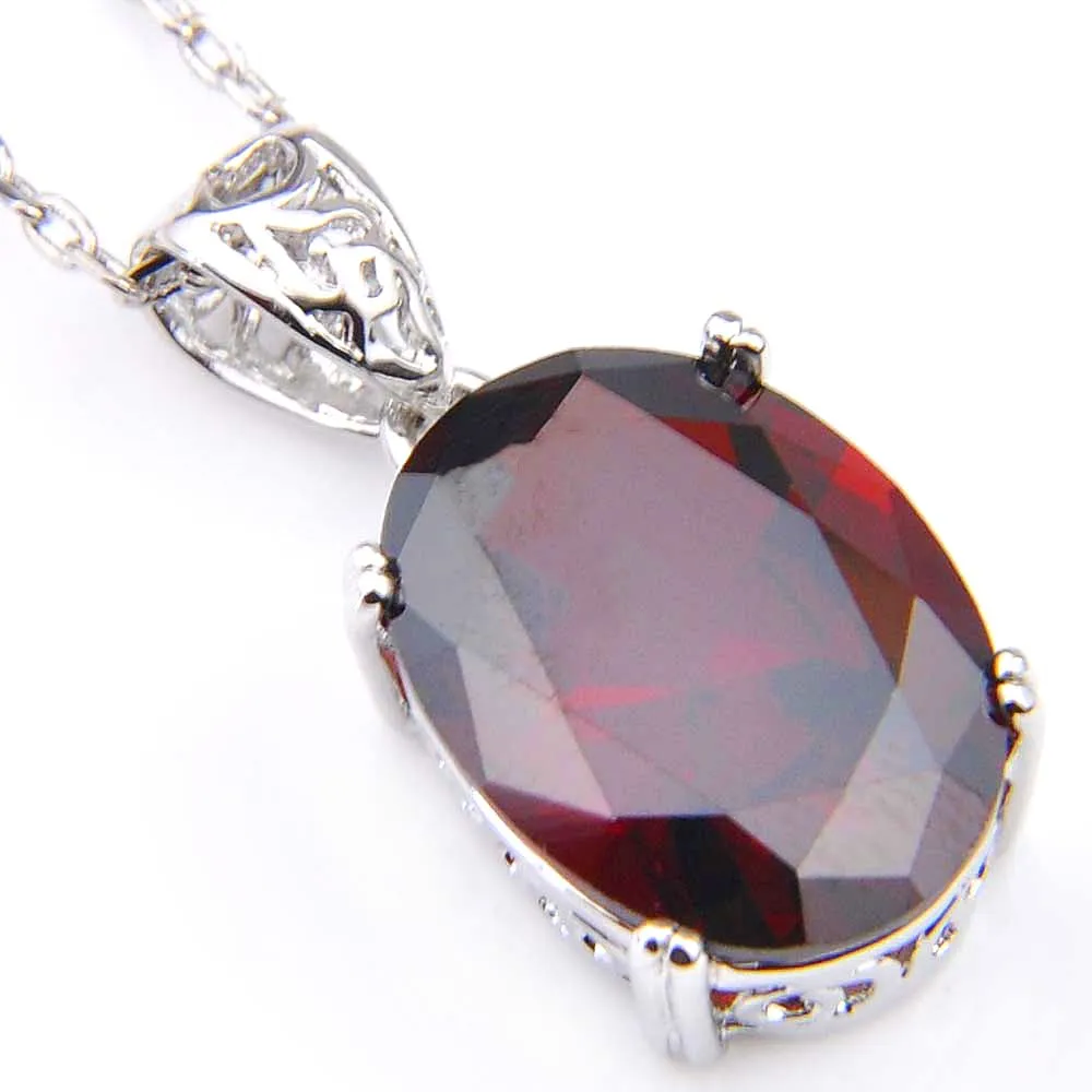 LuckyShine 925 Sterling Silver Pendant Necklaces Women's Easter Colares Ruby Jewelry Indian Garnet Gemstone Pendant Jewelry307M