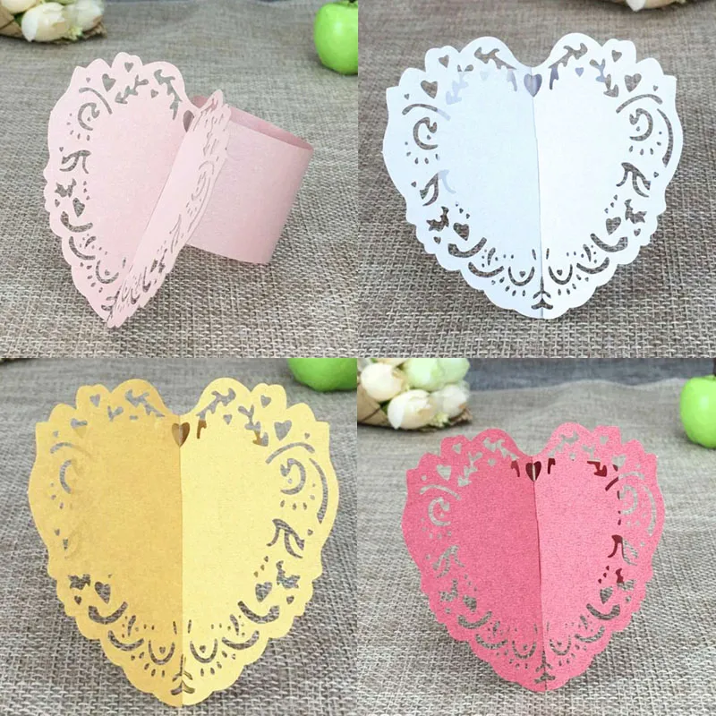 100pcs Laser Cut Hollow Love Heart Napkin Buckles Paper Napkin Rings For Wedding Party Decoration Wedding Favors Birthday Decor