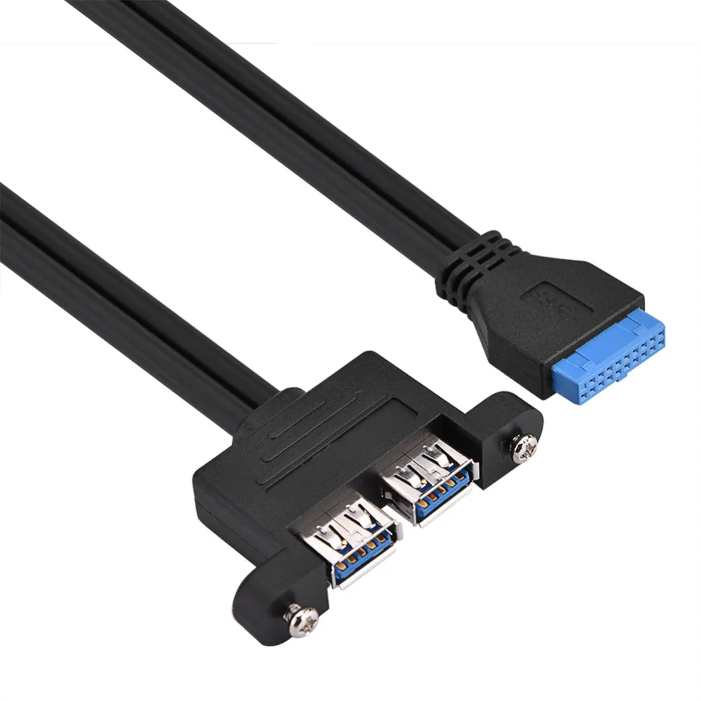 Front Panel Line Dual Port USB 3.0 En kvinnlig skruvpanelfäste till 20 stifts huvudmoderkort Flat kabel
