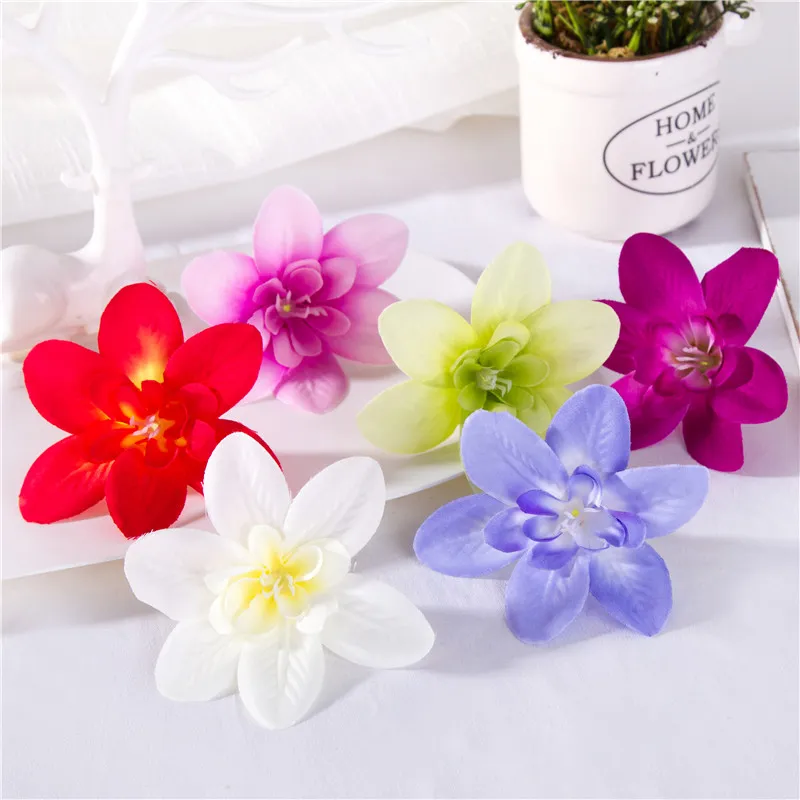 100 pièces tête de fleur artificielle colorée nouveaux Styles orchidée artificielle soie artisanat fleurs pour mariage décoration de chambre de noël