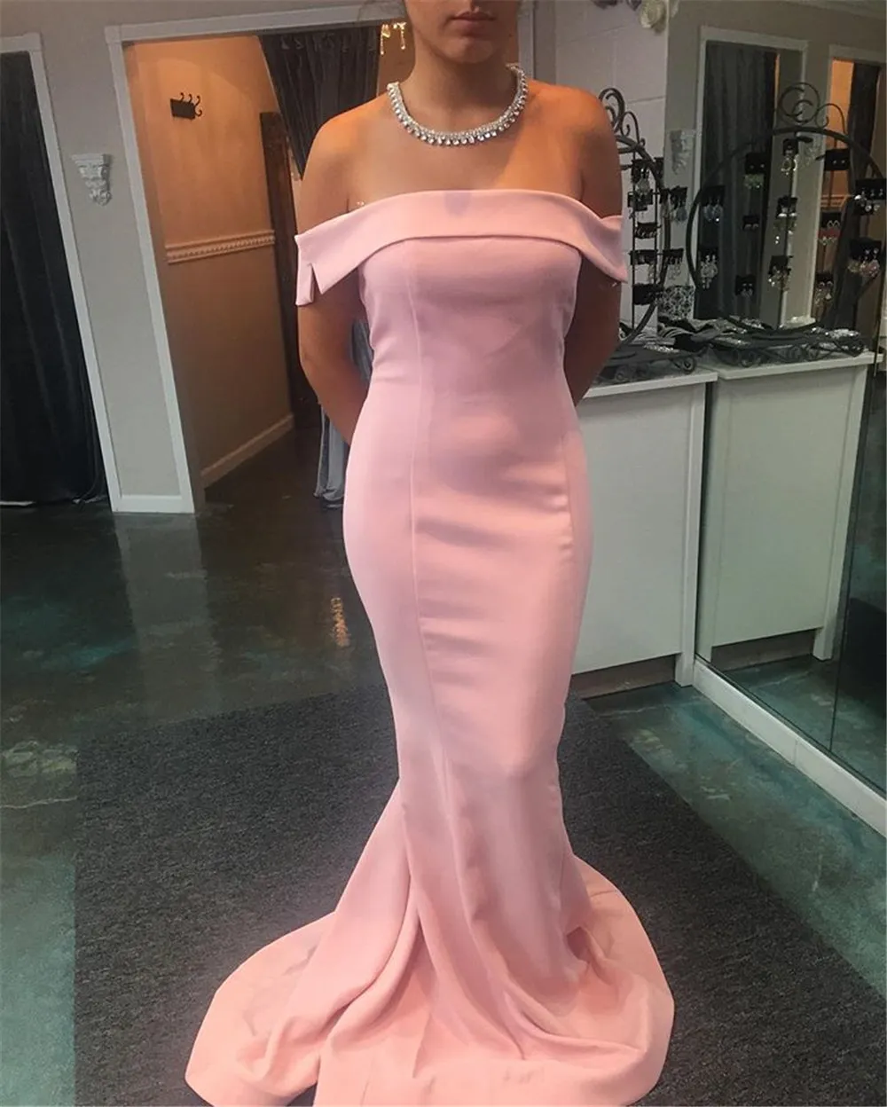 Rodna rosa klänning kväll båt hals av axeln enkelt långa formella prom klänningar 2018 hög kvalitet