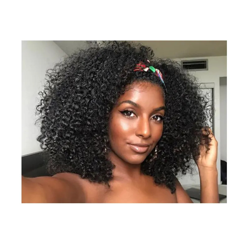 Hot Selling Ladies Brasilianska Hår Afro Kinky Curly Wigs Simulering Mänskliga Hår Afro Curly Full Wig För Kvinnor I lager