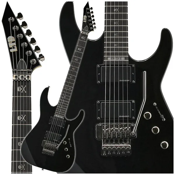 LTD KH 202 Kirk Hammett Distressed Black Электрогитара Активная копия Звукосниматели EMG, струнодержатель Black Floyd Rose Tremolo, инкрустация Skull Bones