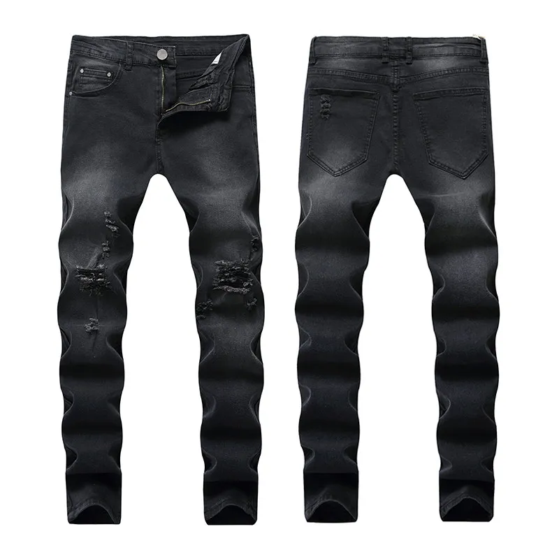 Black Ripped Jeans Men Slim Skinny Holes Biker Jeans Destroyed Mens Designer Jogger Pants Hip Hop Street Trousers300k