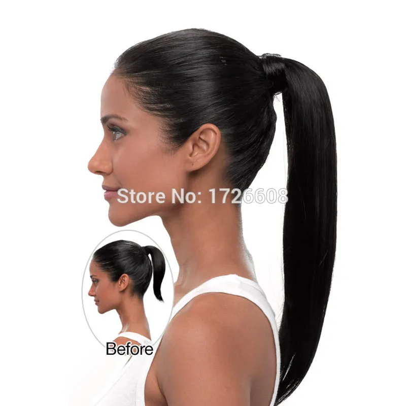 Clipe de rabo de cavalo longo na extensão de cabelo da cauda de pônei para mulheres negras Envoltório na peça de cabelo Estilo reto 100% Top Quality frete grátis