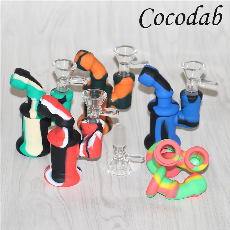 Mini Unique Design Hookahs Silicone oil Rig Waterpipe Smoking Pipe bong Reusable Cigarette Hand Pipes With Glass Bowl for choose DHL