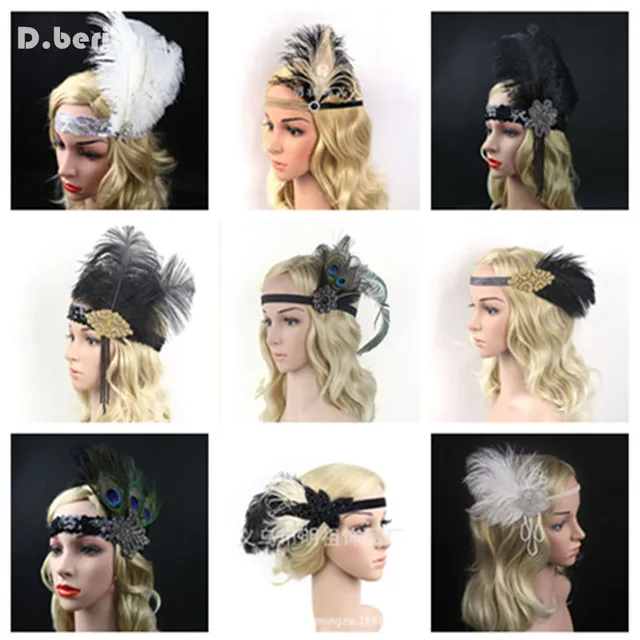 BABEYOND Hoofdband met veer voor dames, jaren 20, flapper-stijl, Charleston haarband, Great