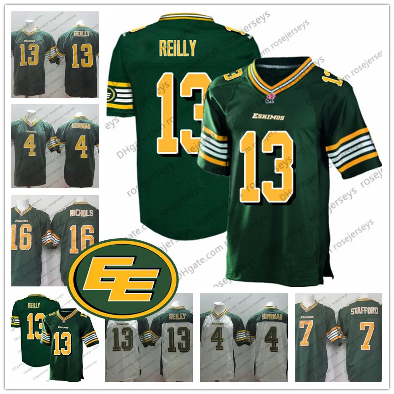 Custom Edmonton Eskimos CFL Jersey Stitched, Green/White, Any Name