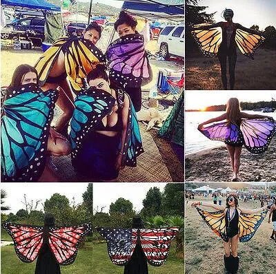 Women Butterfly Wing Large Fairy Cape Scarf Bikini Cover um gradiente de chiffon encobrimento de xale de xale pavão cosplay 18 cores