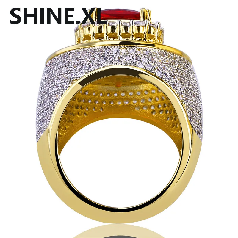 Hiphop Classic Gold Colord Plated Cubic Zircon Big Stone Ring Ring Personnalité Fashion Glamour Bijoux Lover Gift9068798