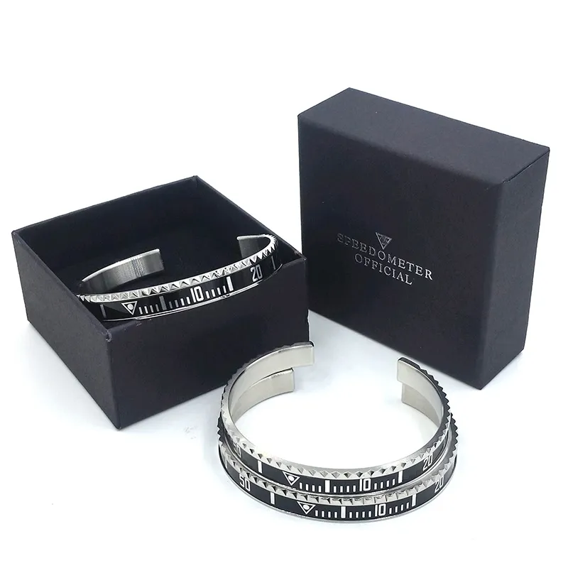 Bracciale rigido all'ingrosso di alta qualità uomo Bracciale tachimetro in acciaio inossidabile Bracciale moda uomo con scatola di imballaggio la vendita al dettaglio