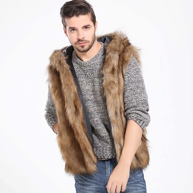 Winter Thicken Warm Mannen Harige Faux Fur Vest Hoodie Hooded Vesten Mouwloze Zakken Jas Bovenkleding Jassen Plus Size 3X