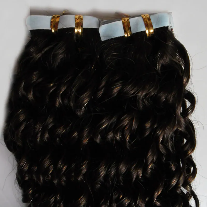 2 Darkest Brown Afro Kinky Curly Tape i mänskliga hårförlängningar 100g Mongolian Kinky Curly Hair set Skin Weft Hair9238524