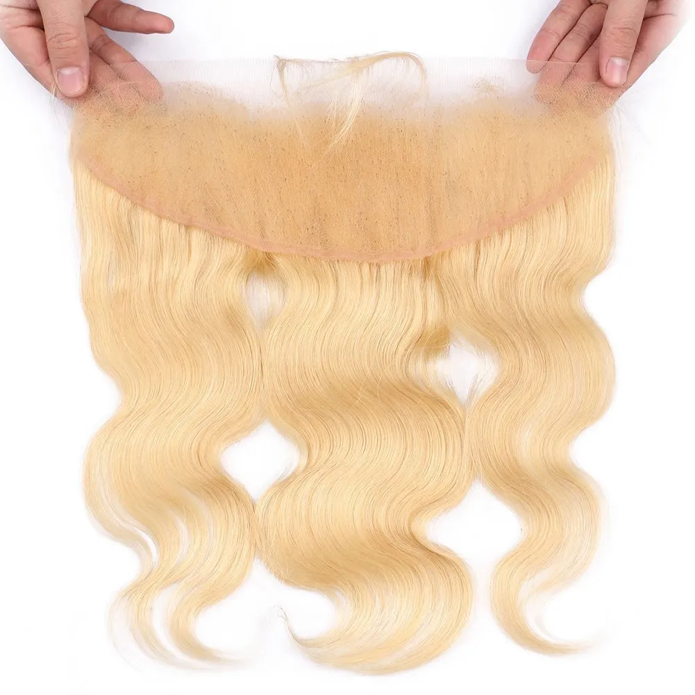 13x4 Oor tot oorkant frontale lichaamsgolf 613# blond kleur menselijk haar sluiting met babyhaar