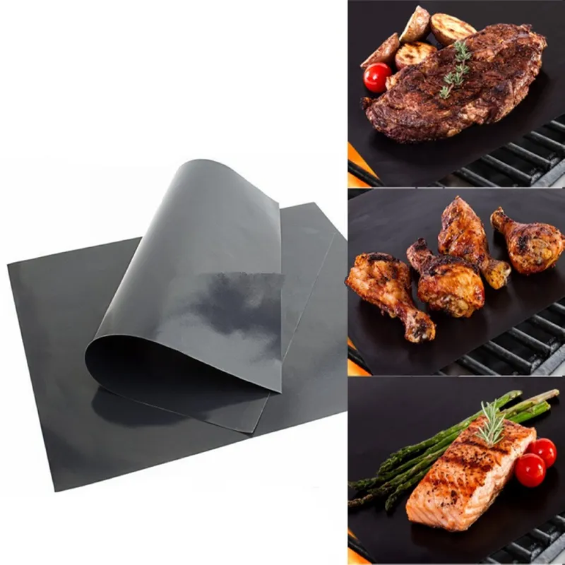 BBQ Grill Mat Barbecue Grilling Liner Portable Non-stick and Reusable Make Grilling Easy 33*40CM 0.2MM Black Oven Hotplate Mats 2022