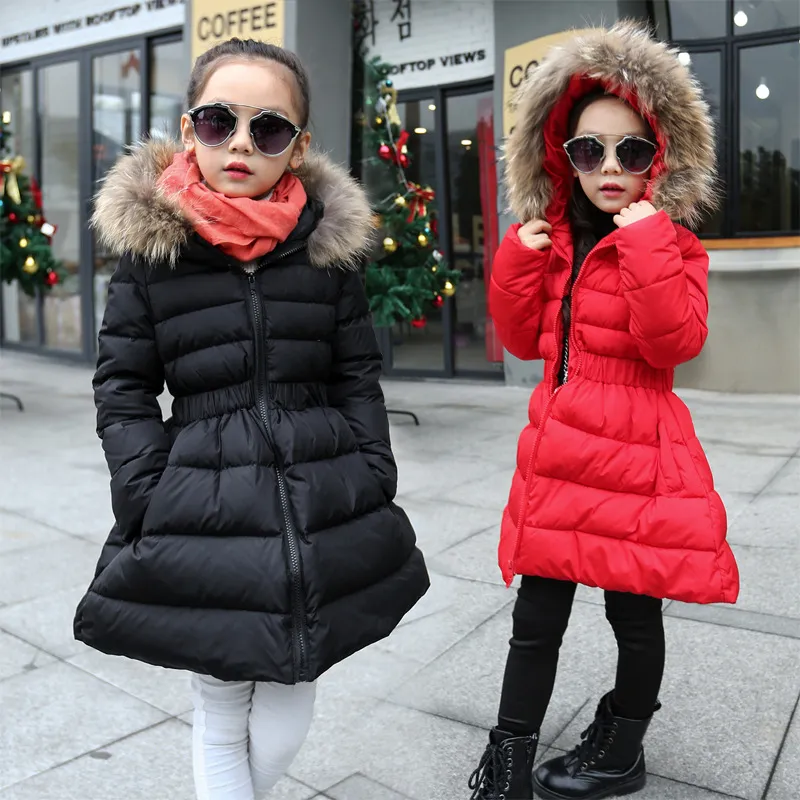 Girls Winter Coat Children Clothing Kids Fake Fur Collar Hooded