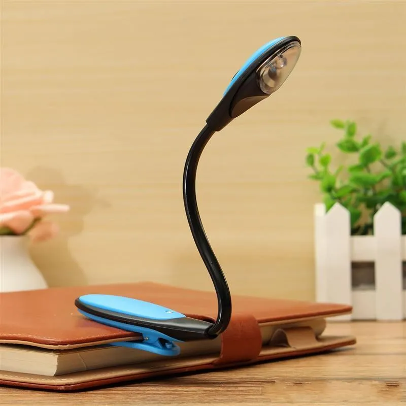 Mising flexível portátil mini clipe no livro luz mesa de luz brilhante branco led lâmpada de leitura luz de viagem preto / azul / cinza