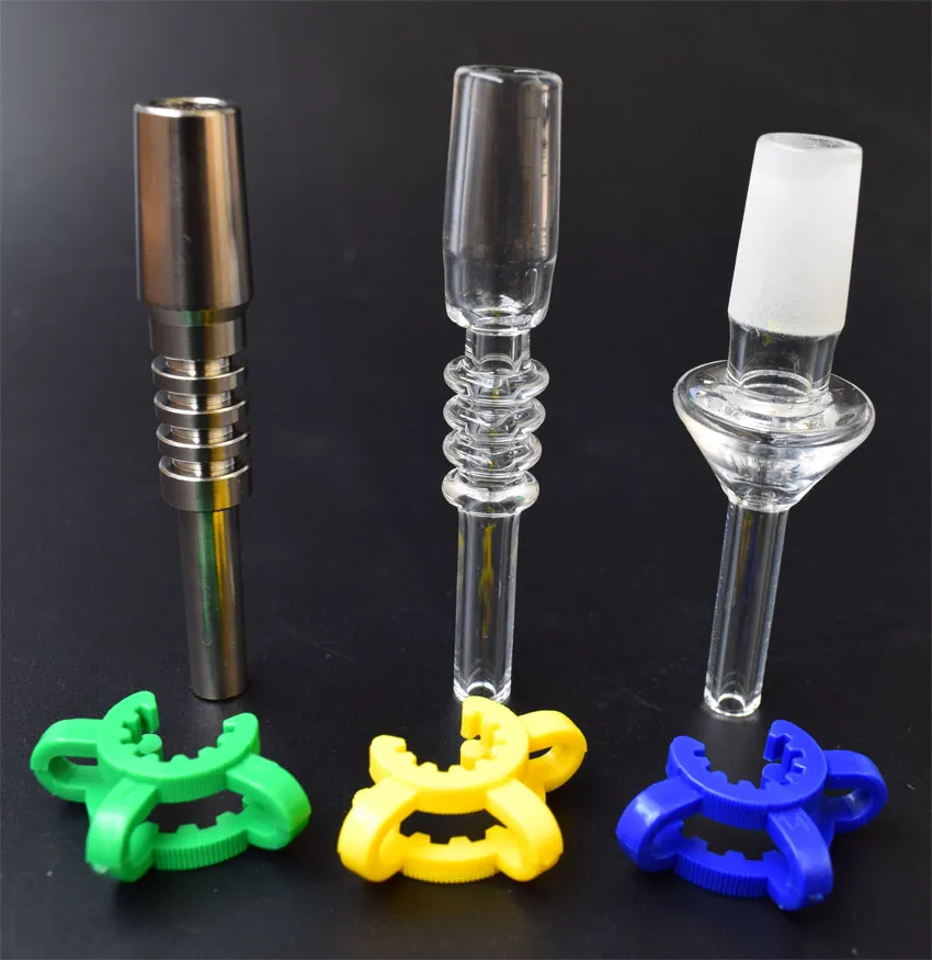 10mm 14mm 18mm 19mm Quartz Tip Titanium Tips för mini NC -satser med plastkeckklämmor Quartz Banger Nail Titanium Nail5082813