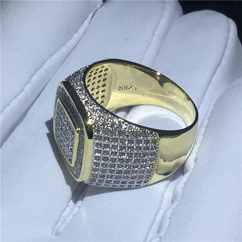 Красивый мужской кольцо хип -хопа PAVE Установка 5A CZ Желтовое золото заполнено 925 Серебряное обручальное кольцо для мужских ювелирных ювелирных изделий274P