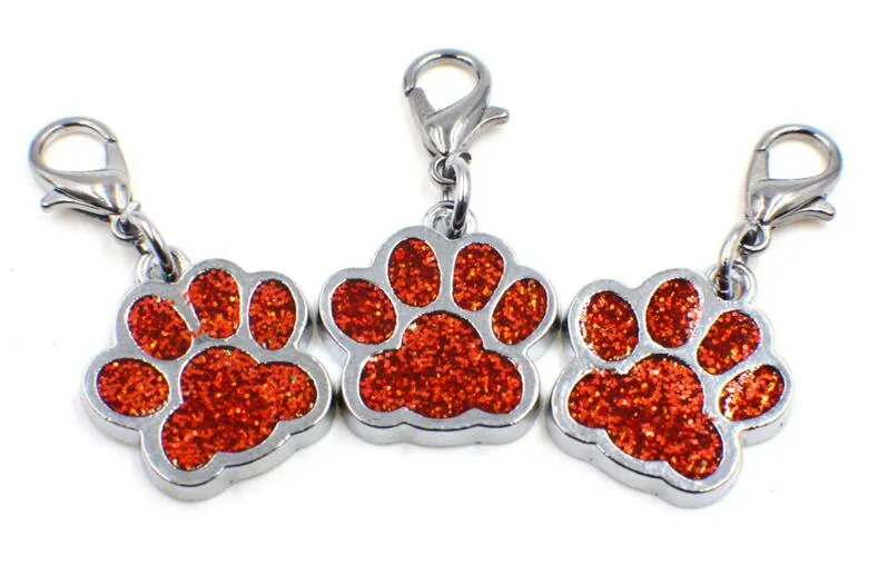 50 stks / partij Bling Dog Bear Paw Footprint met Lobster Clasp DIY Hang Hanger Charms Fit voor Sleutelhangers Ketting Bag Maken