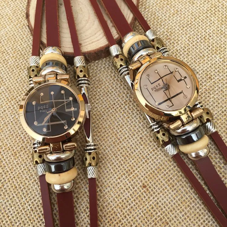 Women's clothing watch Black Punk Stainless steel clasp Watches Ladies Bracelet Cuff WristWatch Fashion leather Quartz Diamond