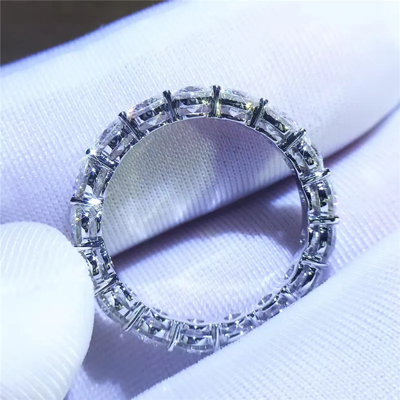 Vecalon moda feminina jóias 925 anel de prata esterlina completa redonda 4mm diamante cz noivado anéis de banda de casamento para women248e