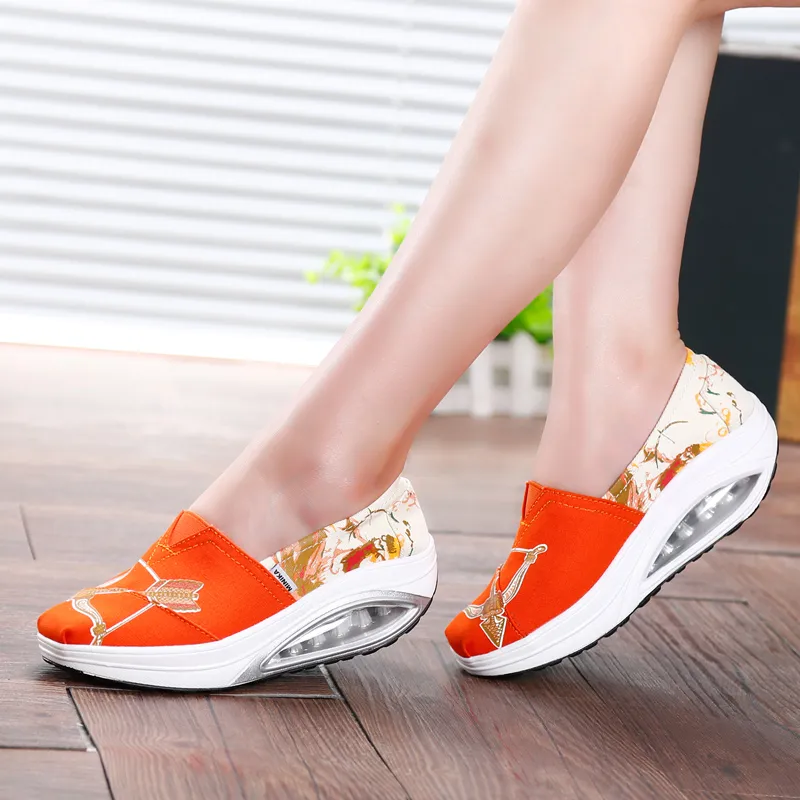 Hot Sale oes Women Shape up Wedge Sneakers Slip On Canvas Loafers Platform Light Cushion Fitness Swing Shoes