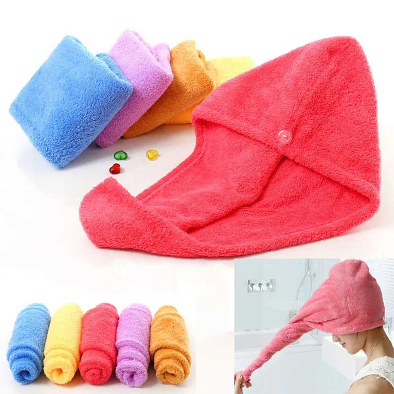 Microfiber Hair Towel Wrap Shower Caps Women Coral Fleece Super Absorbent Quick Dry Hairs Turban Drying Curly Long Thick Spa Bathing Cap 5pcs HH21-257