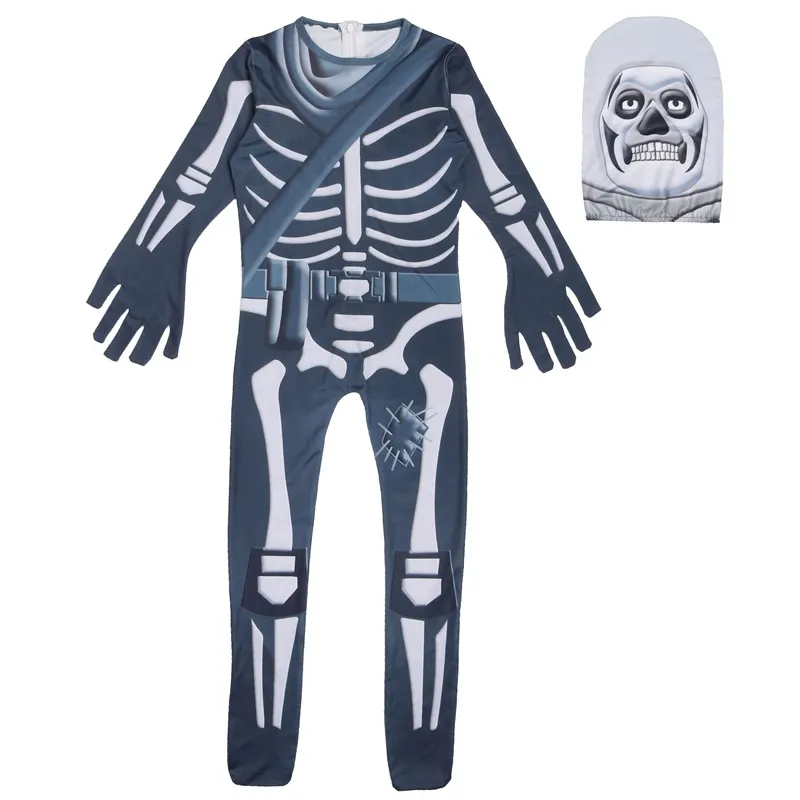 Jongens Ghost Skull SkeletSuit Jumpsuit Cosplay Kostuums Partij Halloween Kinder Bodysuit Mask Fancy Dress Children's Halloween Props