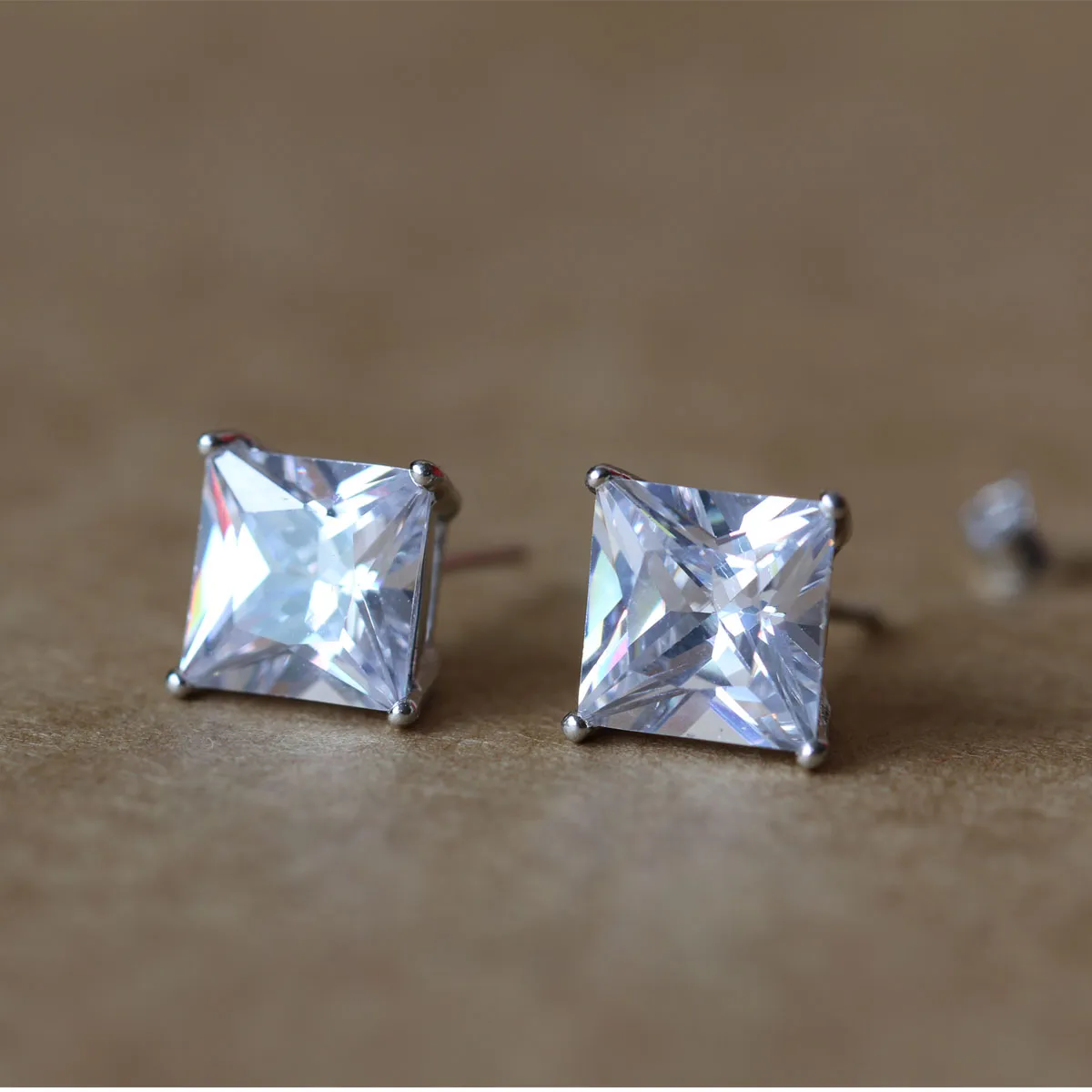 Tiny Delighted Small 6mm 7mm 8mm 2.63ct Princess-cut Zirconia 925 Sterling Silver Stud Earrings