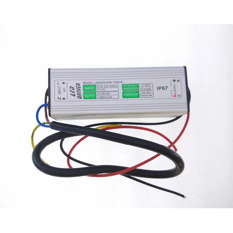 Precisão 10pcs do driver do transformador de LED 50W 1500mA DC 30V-36V AC 90-256V IP67 fonte de alimentação impermeável