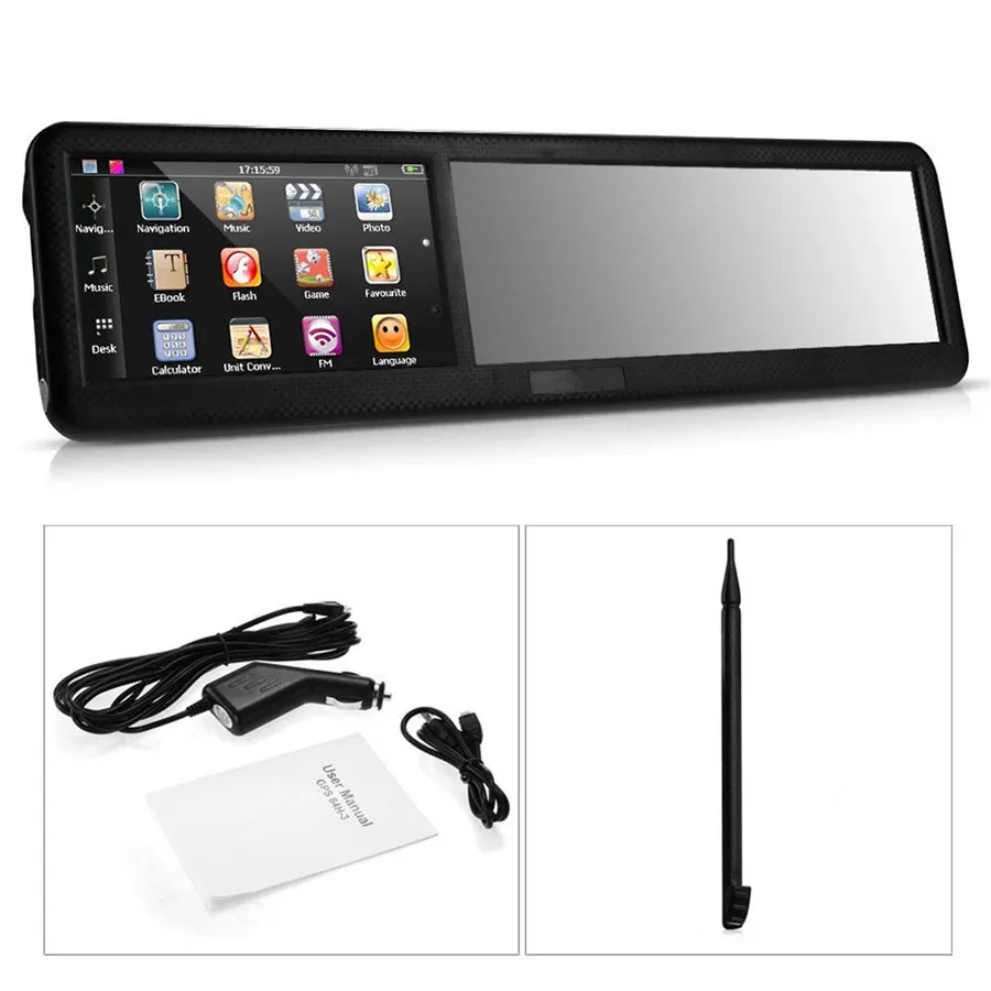 Navegador de navegación GPS para espejo de coche de 4,3 pulgadas MTK 256MB 8GB con espejo retrovisor Bluetooth AV FM Win CE 6,0 Mps multipaís