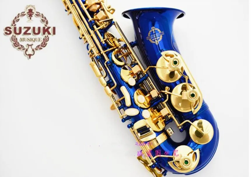 Japan Suzuki Brand New Saxophone E Flat Alto Saxofón azul de alta calidad con estuche Instrumentos musicales profesionales gratis