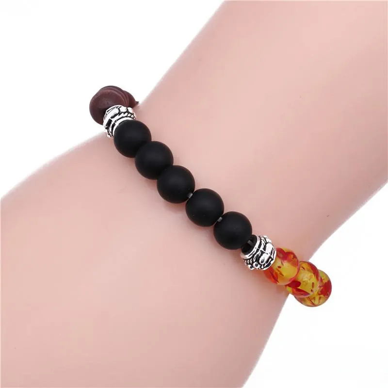 Neue Chakren 8mm Feuer Bernstein Schwarz Lava Stein Armband DIY Aromatherapie Ätherisches Öl Diffusor Armband Schmuck